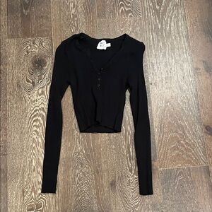 Black Buttoned Long Sleeve Crop Top - BOGO